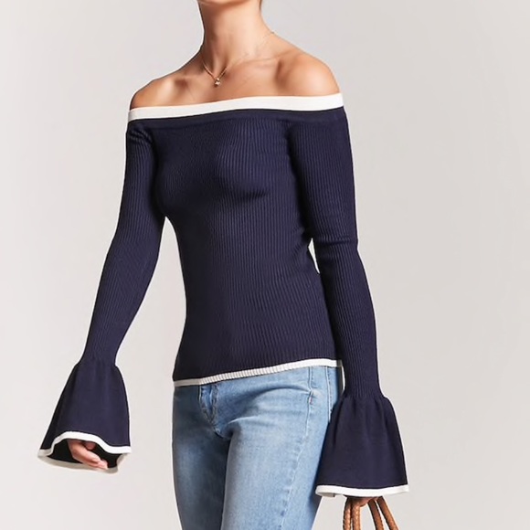 Forever 21 Sweaters - NWT NAVT AND CREAM OFF SHOULDER SWEATER SIZESMALL